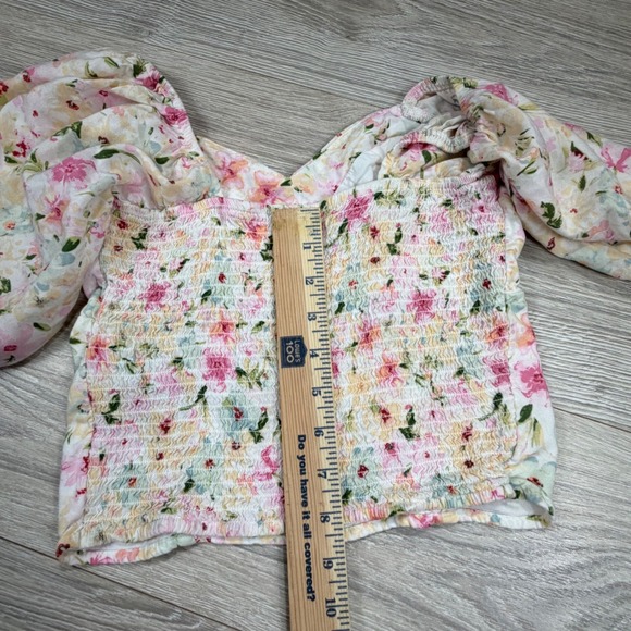 Abercrombie & Fitch Womens Small Floral Puff Sleeve Smocked Sweetheart Crop Top - Picture 5 of 5